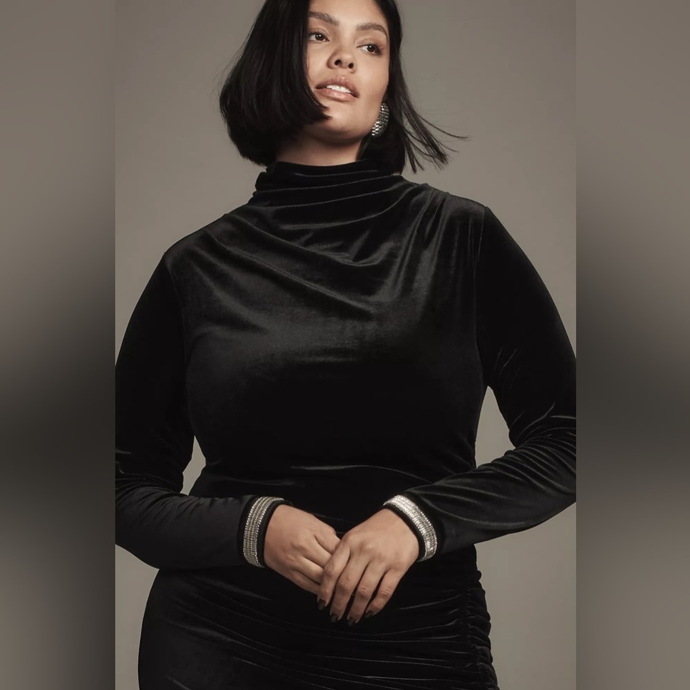 Anthropologie The Maya Ruched Cowl-Neck Dress: Velvet Long-Sleeve Edition - Picture 8 of 16